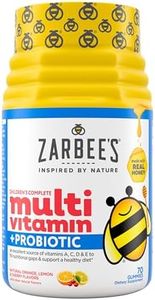 Zarbee's Kid's Complete Daily Multivitamin + Probiotic Gummies with Vitamins A B C D E & zinc for Digestive Health Easy To Chew, Natural Fruit 70 Count