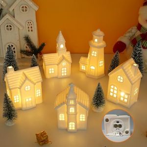 Luxstyra 11Pcs White Ceramic Christmas Village Houses with Timer