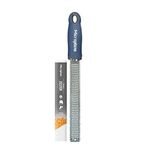 Microplane Zester Grater in Denim Blue for Citrus Fruits, Hard Cheese, Ginger, Chocolate and Nutmeg with Fine Stainless Steel Blade - Made in USA