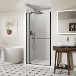 ACE DECOR 32-36" W x 72" H Frameless Pivot Shower Door, Pivot Swing Shower Glass Door with 1/4" (6mm) and 5/16" (8mm) Tempered Glass, Easy-Clean Coating, Matte Black Finish, Reversible Installation