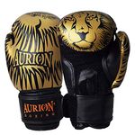 Aurion by 10 Club Longlasting Faux Leather Boxing Gloves - (Golden/Black Lion, 14Oz) for Men and Women | Everlasting Boxing Gloves | Gym Equipment | Punching Gloves | Sports Equipment | Kickboxing