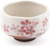 Happy Sales HSMB-SKFL3, Authentic Japanese Traditional Tea Ceremony Matcha Bowl Chawan Handcrafted in Japan, Pink Sakura Flower