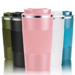 YINJOYI Travel Mug Reusable Coffee Cups Thermal Insulated Vacuum Stainless Steel Tumbler for Hot Cold Drinks (Pink, 510ml)