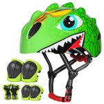 VICTGOAL Kids Bike Helmet for Boys Girls, Lightweight 3D Toddler Bike Helmet Age 3-8, Adjustable Infant Bicycle Helmet for Multi-Sport Scooter Cycling Skateboard (Green Set, S: 50-54cm)