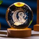 3D Moon Crystal Ball Night Lamp,Creative Engraved Crystal Ball Night Light, USB Table LED with Wooden Base Crystal Ball for Home Office Decoration Birthday Gift Adults (ASTONAUT)