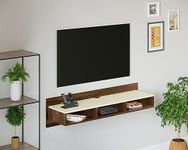 BLUEWUD Reynold Engineering Wood Wall Mount TV Entertainment Unit Set Top Box Stand/TV Cabinet with Shelves for Books & Décor Display Unit Bed Living Room Upto 55 Inches (Brown Maple & Beige)