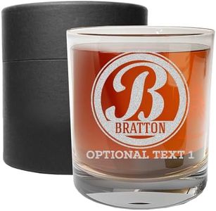 Personalized Etched 11oz Whiskey Glass - Custom Engraved Father’s Day Gifts, Dad Scotch Drinking Birthday Glasses, Groomsmen, Bourbon Glass, Liquor Cocktail Rocks Old Fashioned, Bratton Monogram