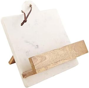 Mud Pie Marble and Wood Cookbook Holder, White/Brown, 11" x 11"