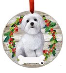 Maltese Ornament - E&S Pets - DIY Personalizable - Dog Gifts - Ceramic Round Ornament with Glazed Finish - X-mas Decoration - Christmas Ornaments Craft Gifts - Ornaments for Pet Lovers