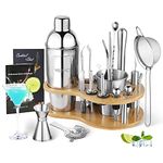 YISSVIC Cocktail Shaker Set 22Pcs Bartender Kit 25oz/750ml Martini Shaker Stainless Steel Bar Tool Set with Bamboo Stand & 2 Recipes