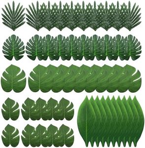 CATELL 50 PCS Hojas Artificiales Decoracion Hojas de Palma Artificiales Hojas Decorativas Verdes Falso Hojas de Monstera Verde para Fiesta Hawaiano DecoracióN De Playa Planta Jungle
