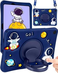 Wazzasoft for Samsung Galaxy Tab A9 Plus Case 11” Boys Cute Astronaut Cover Kawaii Cartoon Spacemen Fun Cool with Rotating Handle Stand+Strap Silicone Funda for Samsung A9 Plus Tablet Case