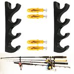 Horizontal Rod Rack for Fishing Rod Wall Rack Storage Fishing Pole Holder for Garage & Cabin & Basement - Hold 4 Fishing Rods - Space Saving - Easy to Install, Hardware Included