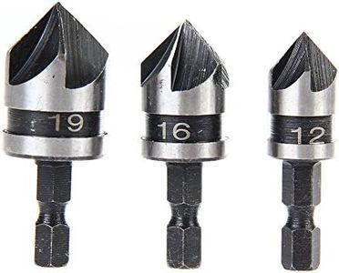 Yakamoz 3Pcs 1/4 Inch Hex Shank 5 Flute 90 Degree Chamfering Countersink Drill Bit Set | 12mm 16mm 19mm