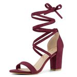 Allegra K Women's Open Toe Lace Up Chunky High Heels Burgundy Sandals 9 M US