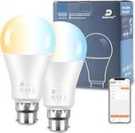 DUSKTEC Alexa Light Bulbs 2 Pack, 12W (130W Equivalent) Bayonet Light Bulbs CCT Dimmable, Bluetooth App Control 1300LM B22 Base LED Bulbs, A60 Energy Saving Smart Light Bulbs for Chandelier Bedroom