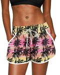 For G and PL Womens Summer Casual Hawaiian Shorts Swim Beach Water Drawstring Boardshorts Tropical Sunset L