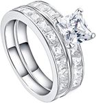 925 Sterling Silver Princess-Cut Bridal Ring Set Square Wide Wedding Ring Set Thick Channel Set Band (5)