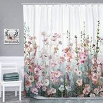 SUMGAR Flower Shower Curtain Colorful Square Bathroom Curtains Modern Fashion Decorative Pink Floral Blossoms Bath Curtains Multicolor Polyester Waterproof with 12 White Curtain Rings, 180x180cm