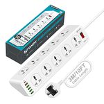 VANENIK Extension Lead with USB C Slot 3M - 10 Way Universal Power Strip with Surge Protector - 10 Gang Extension Socket with 6 USB MAX 32W Fast Charger, Support QC3.0 + PD20W Extension Cord 3 Meter