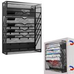 LQPAFZ 7 Tier Magnetic File Holder, No Drilling Wall File Organizer for File Cabinets Whiteboard refrigerator,Office,Classroom, Hanging Paper Folder Holder, Black