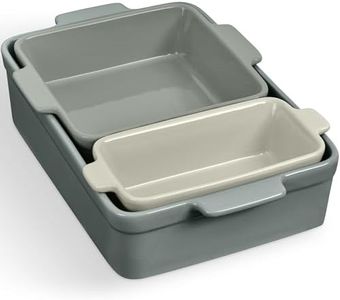 Best Choice Products Bakeware Set, Baking Dish Set, 3-Piece Nonstick, Toxin-Free, Ceramic Serving Dishes, Casserole, Bread Loaf, Square Pan, Space-Saving Nesting Design - French Gray