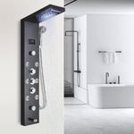 B Backline Stainless Steel 304 Shower Panel 6-in-1 Thermostatic LED Rainfall Shower System – Hot & Cold Water | Handheld Shower | Body Massage Jets | Waterfall Spout Bathroom (Black)