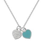 Enamel Heart Necklace, Double Heart-shaped Pendant Necklaces Love Choker Necklace Silver Charm Jewellery Accessories Friendship Graduation Christmas Birthday Gifts for Women Girls A4-AXSGXL (Blue)