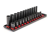 TEKTON 3/8 Inch Drive 12-Point Impact Socket Set with Rails, 24-Piece (8-19 mm) | SID91213