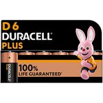 Duracell Plus D Batteries (6 Pack) - Alkaline 1.5V - 100% Life Guarenteed - Reliability For Everyday Devices - 0% Plastic Packaging - 10 Year Storage - LR20 MN1300