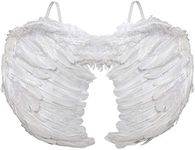 Skeleteen Angel Wings Costume Accessory - White Feathered Angelic Wings for Angel and Cupid Costume for Adults and Children