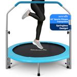 SereneLife Portable & Foldable Trampoline - In-Home Mini Rebounder with Adjustable Handrail, Fitness Body Exercise, Springfree Safe For Kids - SLELT403, Grey, 40"