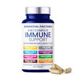 ESSENTIAL FACTORS 8 in 1 Complete Immune Support with Vitamin C 500mg, Vitamin D3 1000 IU, Zinc 30mg, Elderberry, Echinacea, Garlic, Ginger, Turmeric for Adults - Immune Defense Booster Antioxidants Nutrients Cold & Flu Veg Capsules Made in Canada