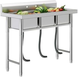 Jocisland 40"x17.7"x37.5" Triple-Bowl Stainless Steel Sink with Drainage Kit, R-Corner Design, Faucet Holes & Removable Strainers, Utility Sink for Kitchen, Laundry, Garage or Commercial Use