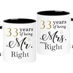 WOSIWULA 33 Year Anniversary Coffee Mugs Set of 2, 33 Years of Being Mr Right/Mrs Always Right, 33th Wedding Anniversary Decorations Gifts Presents Cups for Couple Parents Grandparents, 11oz