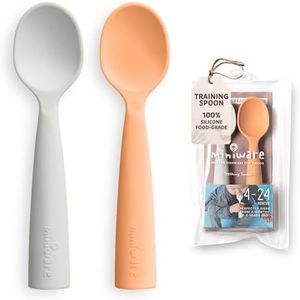 Miniware Silicone Baby Spoon for Training - BPA Free Baby Utensils - Baby Spoons Self Feeding 6 Months | 100% Food Grade Silicone - Modern & Dishwasher Safe Toddler | Dishwasher Safe (Grey and Toffee)