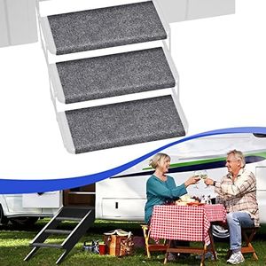 RISTOW RV Step Covers 3 Pack 22 Inch RV Step Rug with Install Hooks Fit 8-11" Camper Step Cover RV Stair Covers Ideal for Wide Radius Steps - Grey