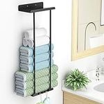 FINEW Towel Rack Wall Mounted,Height Adjustable(35-75CM) Bathroom Towel Storage, Towel Holder Self Adhesive with Shelf and 3 Hooks, Metal Towel Rail Wall Mounted for Rolled Salon Towels Bath Sheets