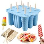 9 Cavity Popsicle Mould with 50pcs Wooden Sticks, Silicone Ice Lolly Moulds, Ice Pop Molds Homemade Popsicle Ice Pop Maker BPA Free Ice Cream Moulds for Kids Summer DIY Home Kitchen Tools (Blue)