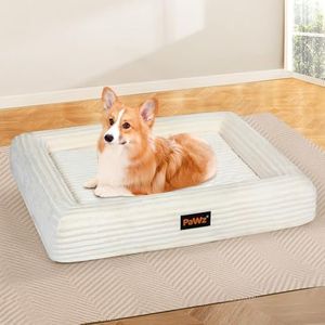 Pawz Orthopedic Dog Bed for Large Dog,Dog Sofa Bed with Bolster Supportive Foam Cushion,Separate Dog Pad,Pet Mat with Carry Handle,Removeable Cover,Machine Washable(White)