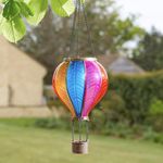 Festive Lights Solar Cool Fiesta Realistic Flame Outdoor Hanging SMD LED Hot Air Balloon Lantern Rainbow Stain Glass Flaming Effect Light with Handle (Rainbow Lantern)