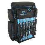 Evolution Fishing Drift Series 3700 Tackle Backpack with QuikLatch System & 2 Rod Holders – Blue, Heavy Duty Fishing Backpack w/ 6 Tackle Trays, Built In Rain Fly