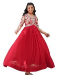 Fashion Basket Women's Red Faux Georgette Anarkali Gown (X-Large, RED)