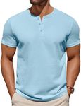 COOFANDY Mens Button Short Sleeve Shirt Cotton Henley T Shirts Workout Gym Shirts Basic Casual Tees Light Blue