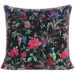 Eyes of India Boho Velvet Bird Print Throw Pillow Cover, Colorful Decorative Floral Accent Bohemian Cushion Case for Sofa Couch Bedroom Living Room, 16x16 Inch (40x40 cm), Black