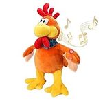 SdeNow Musical Squawking Chicken Stuffed Animal Walking Singing Waving Rooster Fun Electronic Interactive Animation Plush Toys Gifts for Kids