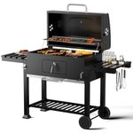 DKIEI BBQ Grill, Portable Charcoal Barbecue Grill with Wheel & 2 Folding Table, Thermometer&Adjustable Charcoal Tray, Large Outdoor Barbeque Grill Smoker for Party, Picnic, Patio Cooking,183x60x108cm