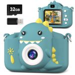 Hangrui Kids Camera, 20MP Kids Digital Dual Lens Camera with Silicone Case 2.0 Inch IPS Screen 1080P Video Camcorder, 32GB Card,Shockproof Childrens Camera Toy for Boys & Girls Age 3-12(Dark Green)