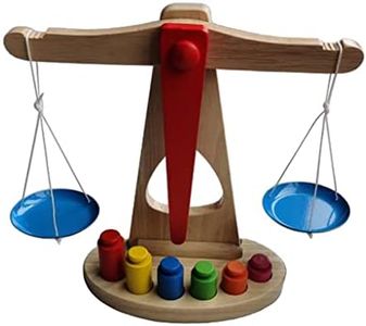 Baosity Montessori Wooden Balance Beam Scale Toy Weight Balance Game Toy for Toddler Kids