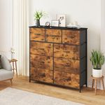 Advwin Chest of Drawers 9 Drawer Tallboy Storage Cabinet Fabric Tower Dresser Organizer Clothes Toys Storage Unit for Bedroom, Living Room, Hallway, Entryway,Office Walnut Color